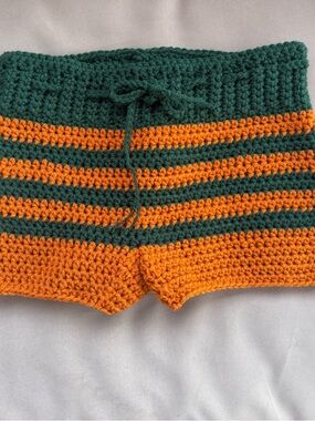 Handmade Crochet Stripe Shorts in Green and Orange